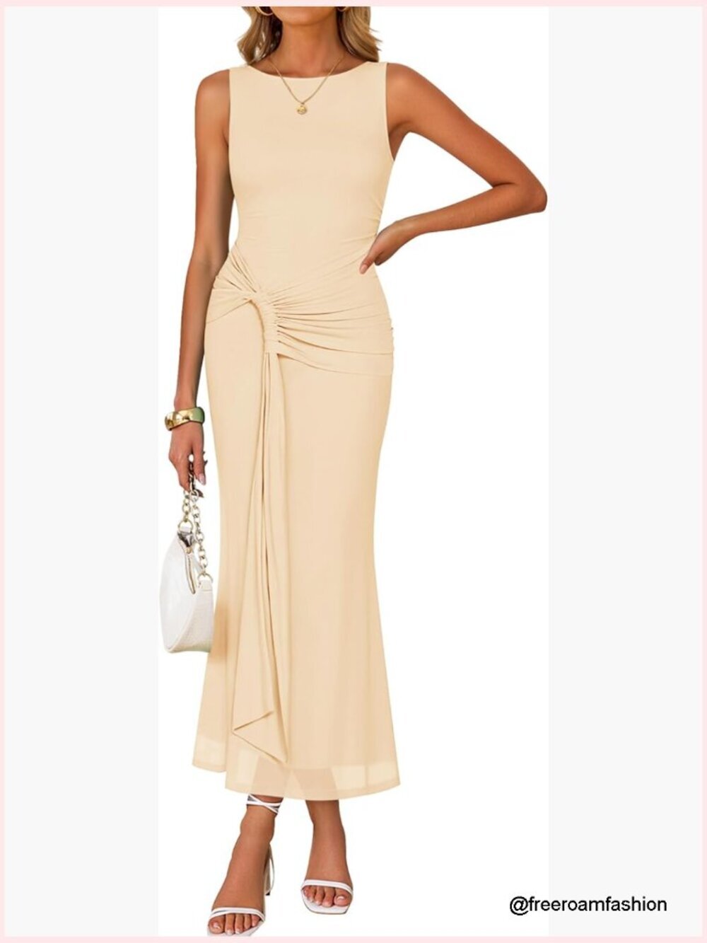 Sleeveless Bodycon Maxi Dress with Adjustable Ruched Waist Belt